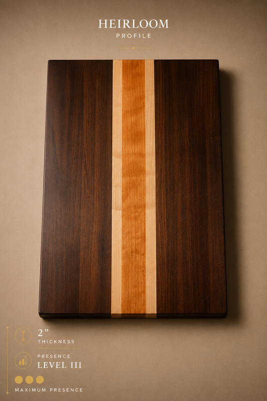 The Hawthorne (Heirloom Profile) - Walnut, Cherry and Maple Edge Grain Cutting Board