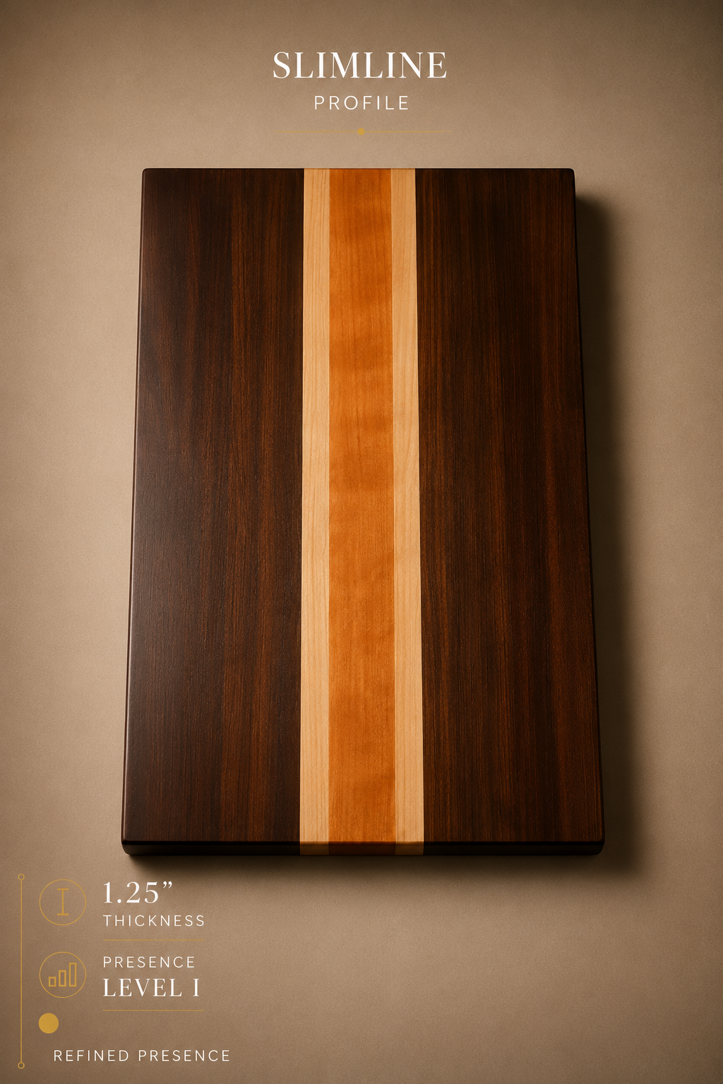 The Hawthorne (Slimline Profile) - Walnut, Cherry and Maple Edge Grain Cutting Board