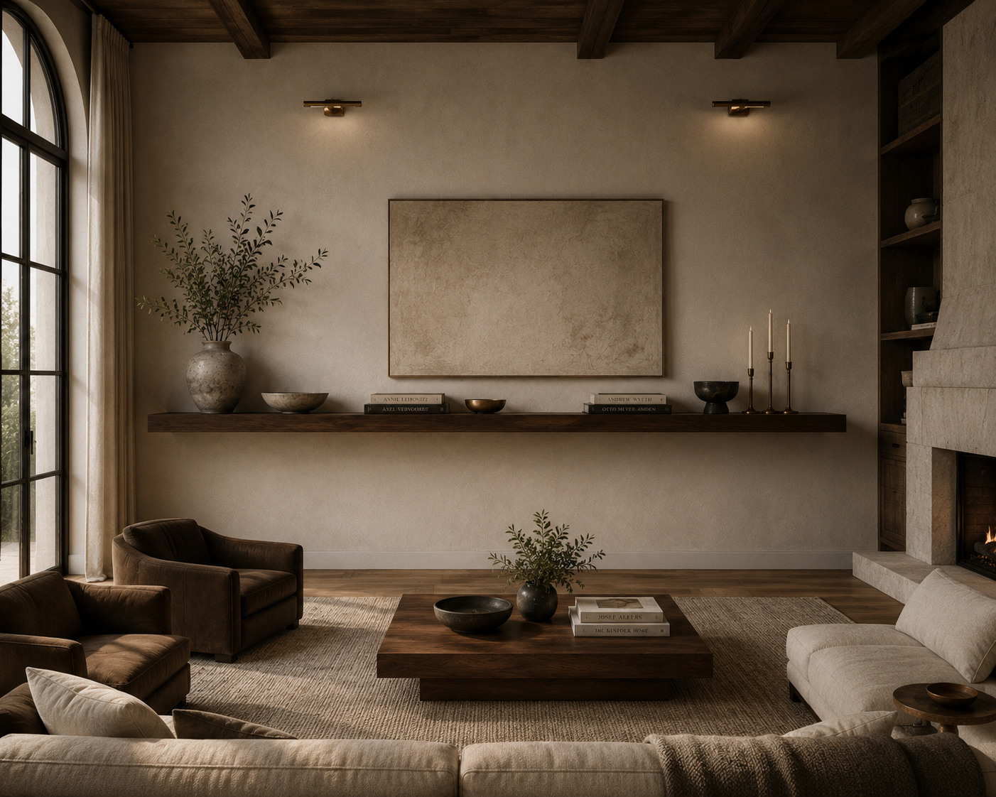 The Pavilion 60 inch solid walnut architectural floating shelf by Board and Grain