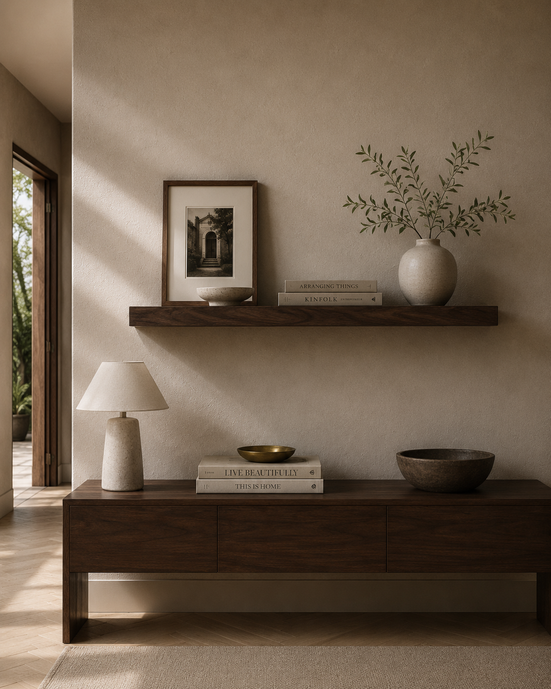 The Gallery 30 inch solid walnut architectural floating shelf by Board and Grain