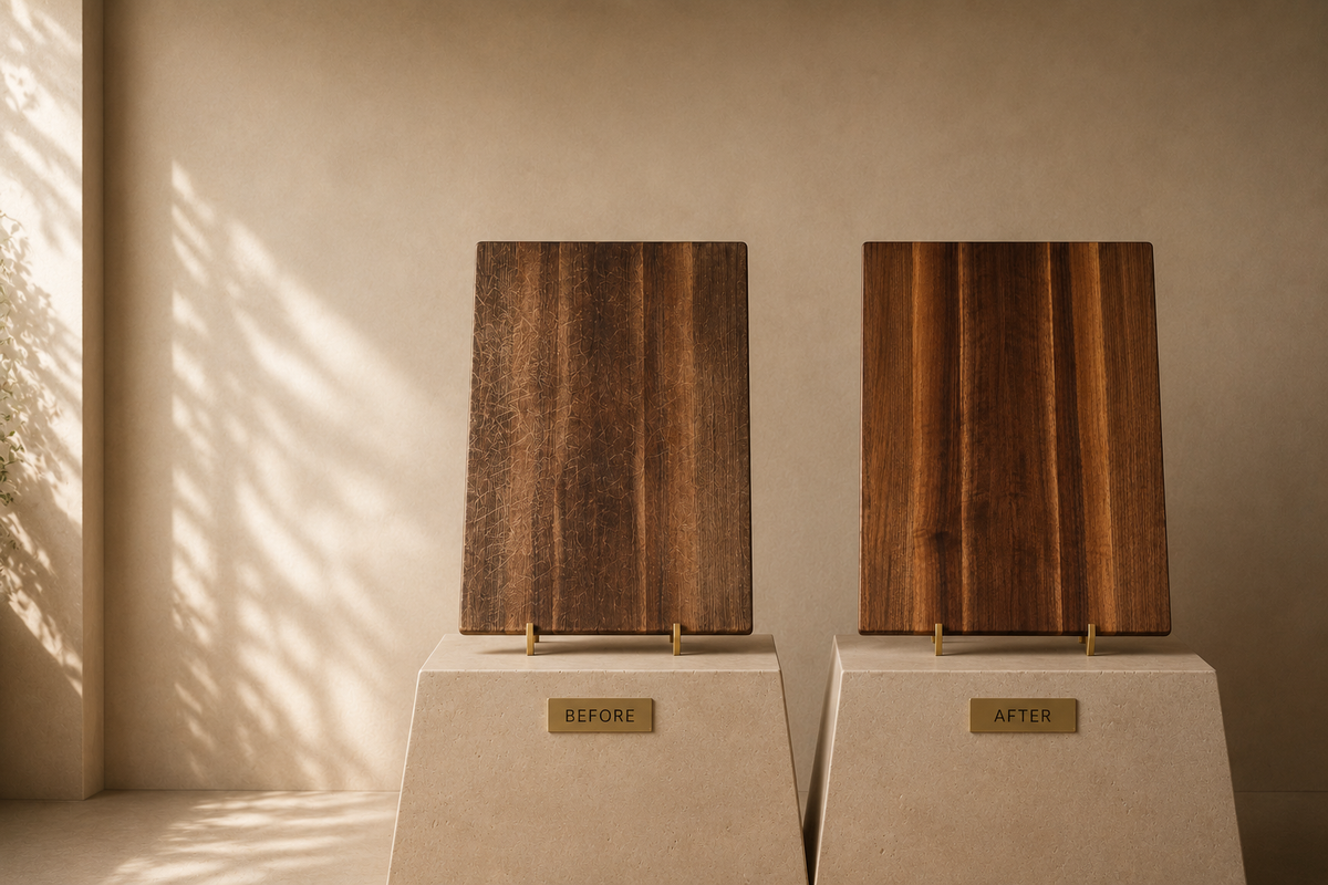 Board &amp; Grain cutting board being restored through ReGrain lifetime care