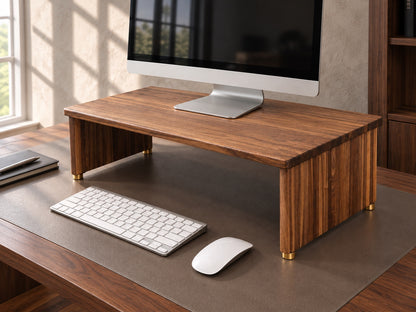 The Archive walnut desk shelf with monitor, keyboard and mouse