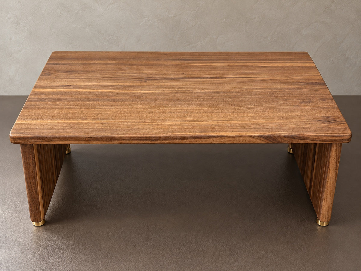 Front view of The Archive Original with open storage beneath the walnut top